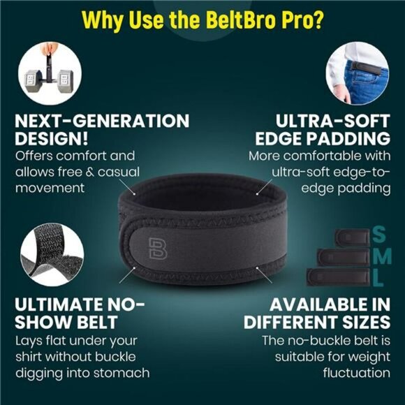 BeltBro Pro No Buckle Belt Men Women Elastic Invisible Adjustable TSA Safe - Picture 3 of 8